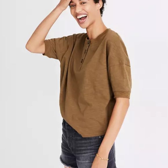 Madewell Raw Edge Henley Tee Short Sleeve - Picture 3 of 3